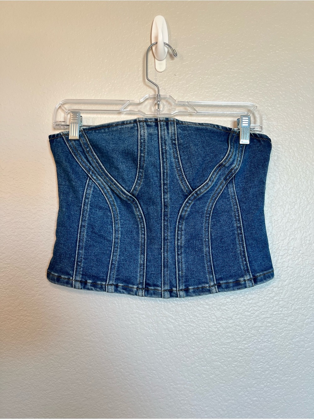 Forever 21 Denim Corset Tube Top Womens Small Strapless Bustier Blue Jean NWOT